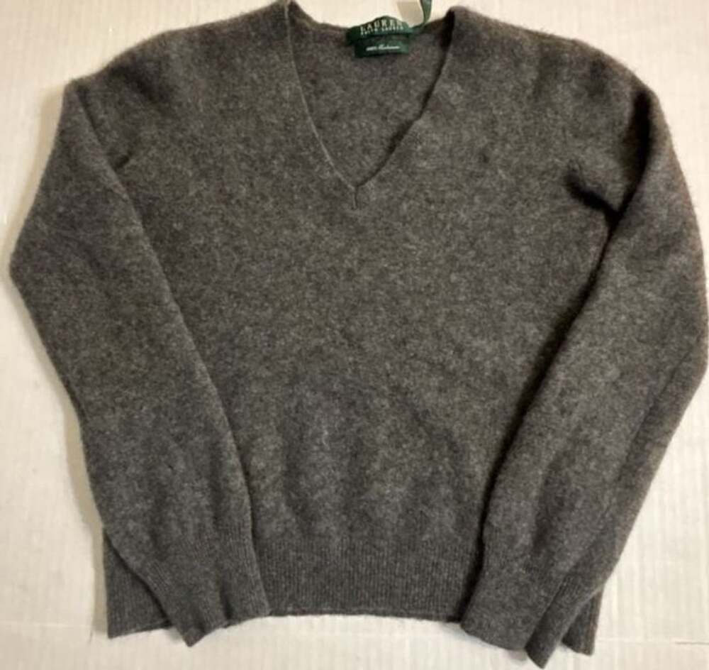 Ralph Lauren 100% Cashmere V-Neck Sweater Size S Dark Gray